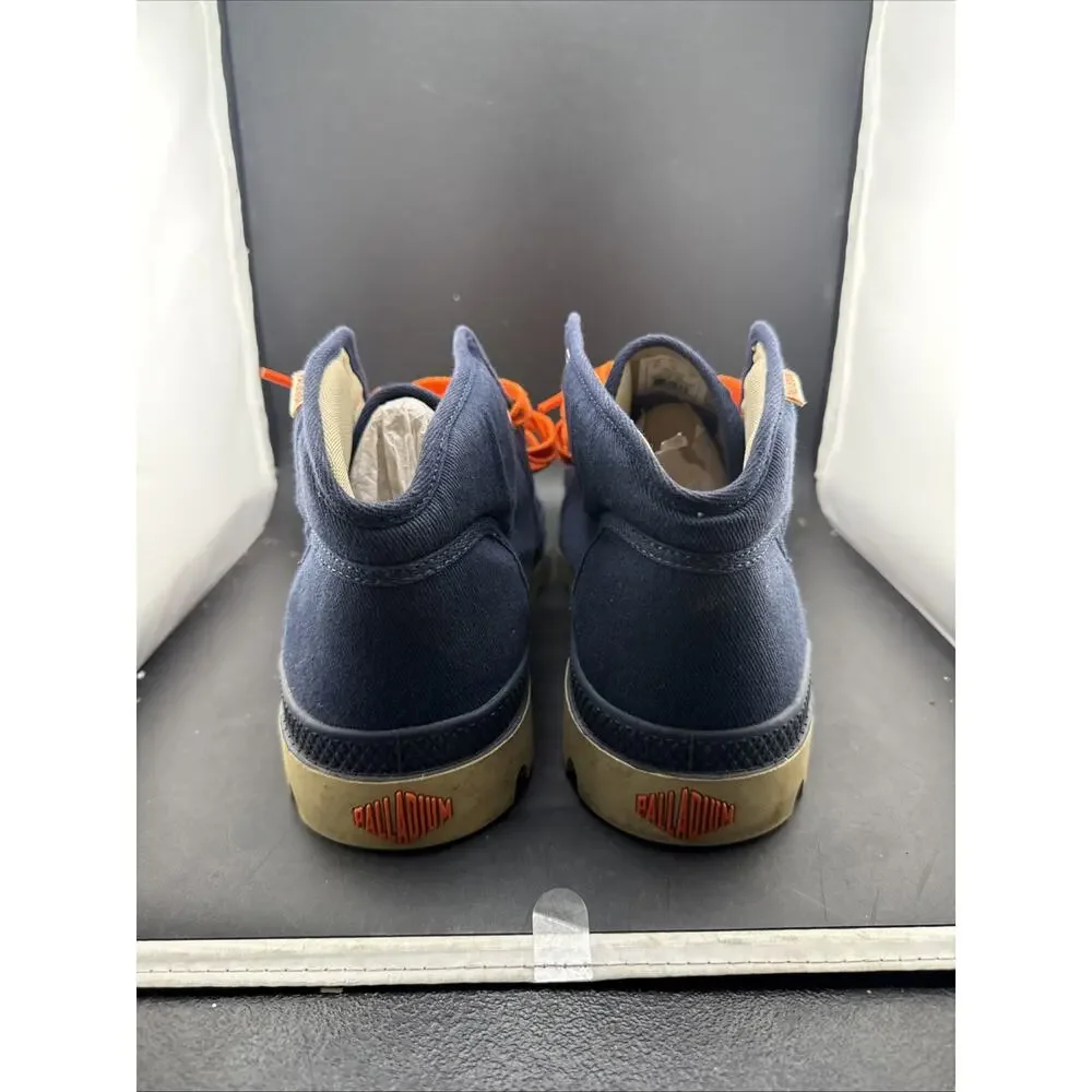 Palladium Pampa Hi Original Navy Canvas Boots Gum Sole Orange Laces Men’s 13